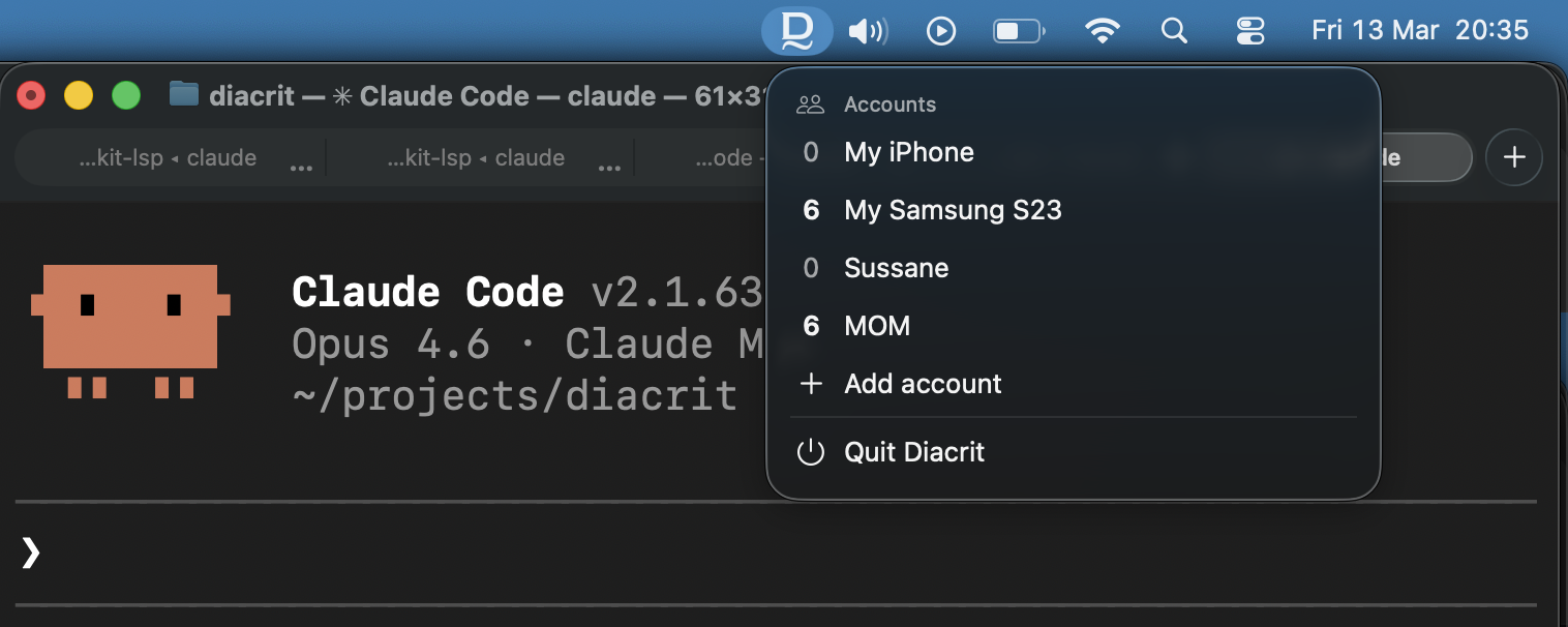 Claude Code with Diacrit menu bar app